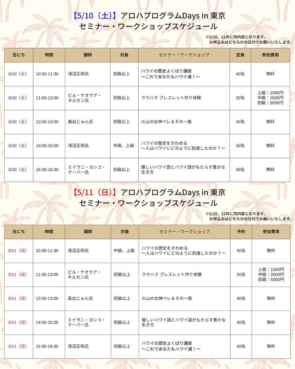 ハワイエキスポ 2025のセミナー、ワークショップのプログラム