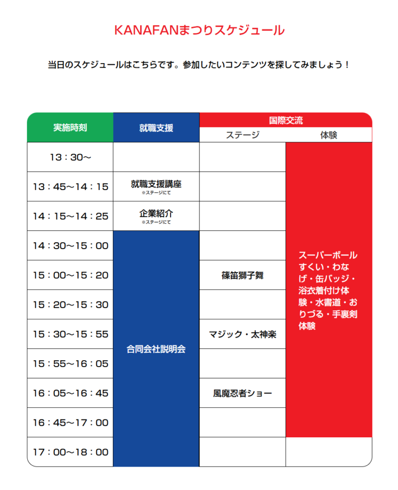 神奈川国際交流イベント「KANAFANまつり」のイベント・プログラム・スケジュール