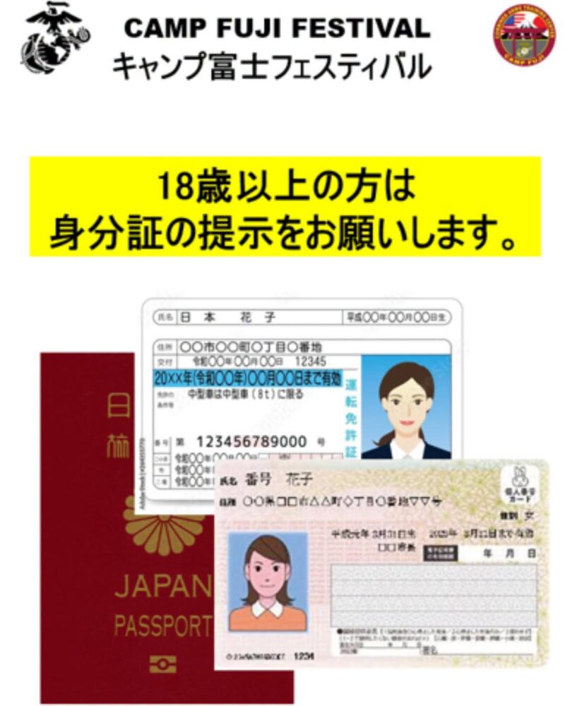 キャンプ富士 フレンドシップ・フェスティバルへの入場に際して有効なID（日本国籍）