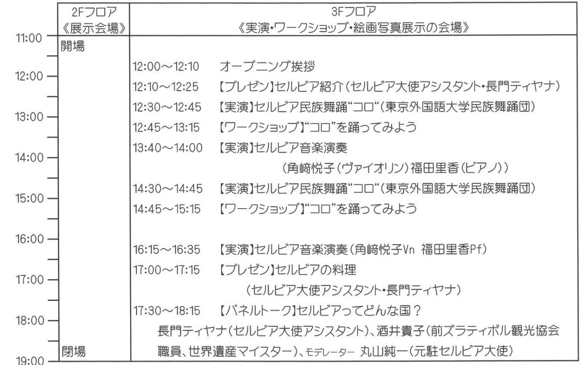 セルビアフェア2024のイベントプログラム・タイムテーブル