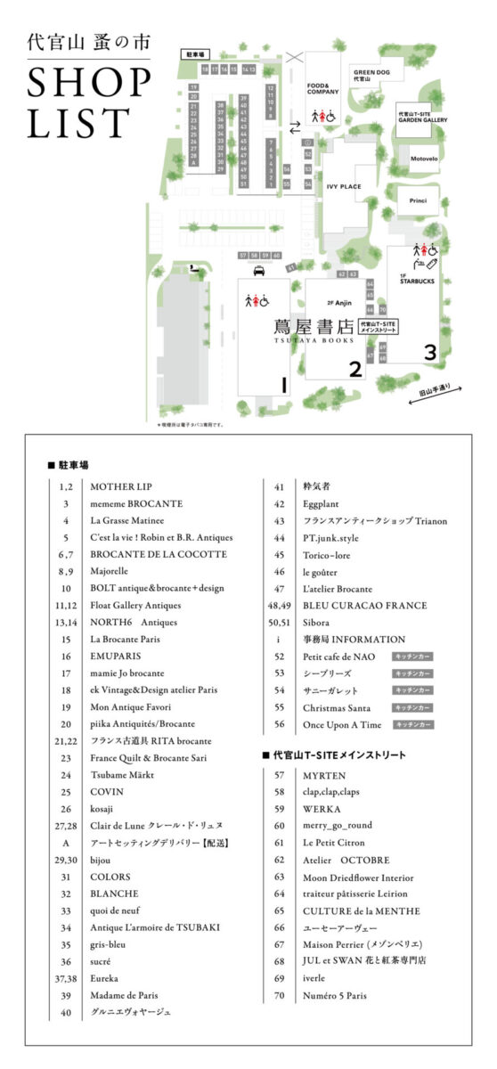 第25回代官山 蚤の市 会場マップ＆ショップリスト