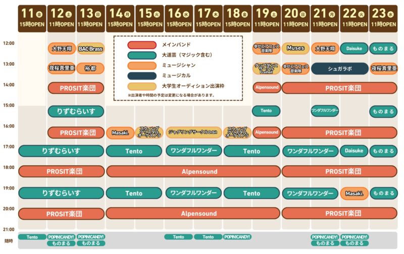 立川オクトーバーフェスト2026のステージプログラム